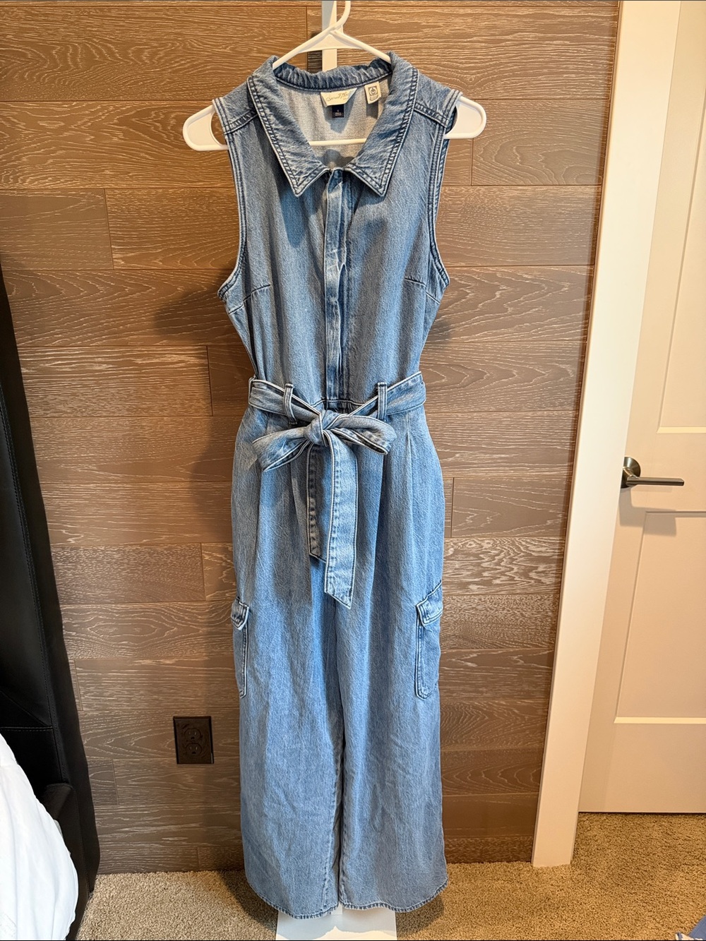 Wide Leg Cargo Denim Jumpsuit